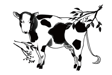 ウシ(南天付き)