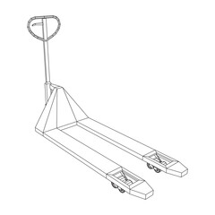 Hand pallet jack lift. Manual forklift. Logistics shipping concept. Wireframe low poly mesh vector illustration.