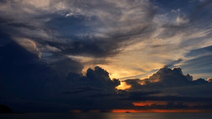 Sunset time above the ocean, water surface at sunset time, nature background static shot