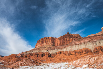 Fototapeta premium The Castle in snow at Capitol Reef National Park