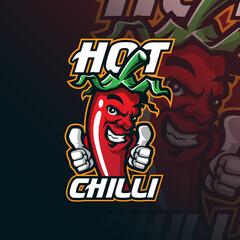 Fototapeta na wymiar chilli mascot logo design vector with modern illustration concept style for badge, emblem and tshirt printing. smart hot chilli illustration.