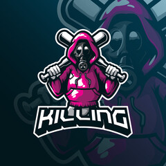 killing mascot logo design vector with modern illustration concept style for badge, emblem and t shirt printing. killing baseball illustration.