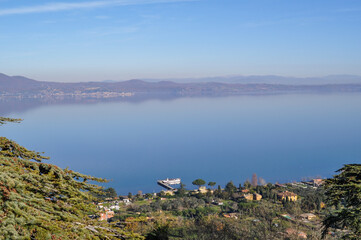 Fototapeta na wymiar Aerial view of Bracciano Lake. Province of Rome, Lazio, Italy