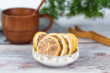 the dried lemon slices closeup