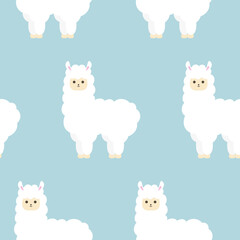 アルパカ　シームレスパターン　ブルー