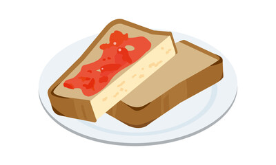 半分に切ってお皿に盛られたいちごジャムトースト