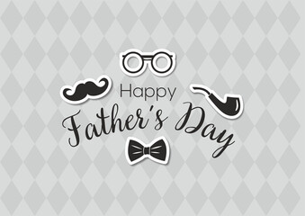 Happy Father's Day greeting card. Black text and gentleman icons on a light gray rhombus background