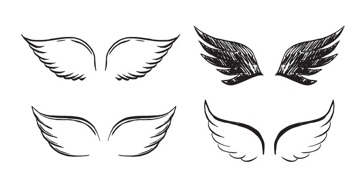 Angel wings vector hand drawn illustration