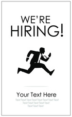 We re Hiring a man jumping in suit for banner, poster, job vacancy