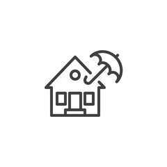 Property insurance line icon. linear style sign for mobile concept and web design. Home and umbrella outline vector icon. Symbol, logo illustration. Vector graphics