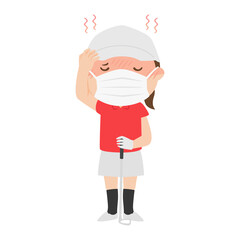 マスクでゴルフをしたら熱中症になった女性のイラスト。