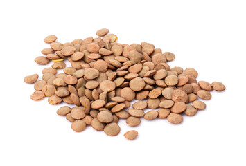 raw lentil seeds isolated on a white background. good nutrition