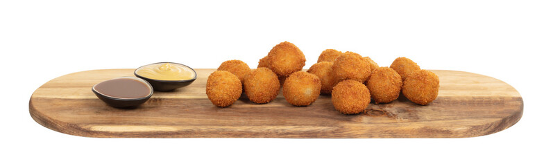 Dutch traditional snack bitterbal on a serving board