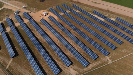 Aerial Shot Of Solar Energy Farm - Solar Panels.