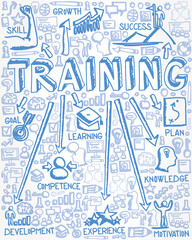 Vector Illustration of Blue Icons with Training Concept