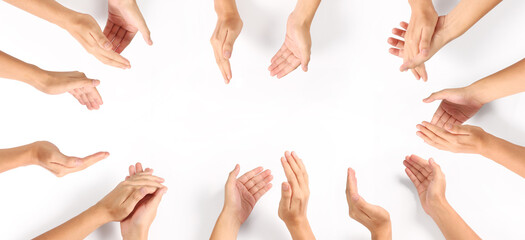 Group of hands applauding up Top view