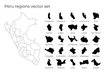 Peru map with shapes of regions. Blank vector map of the Country with regions. Borders of the country for your infographic. Vector illustration. - obrazy, fototapety, plakaty