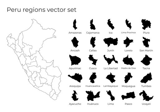 Peru map with shapes of regions. Blank vector map of the country with regions. Borders of the country for your infographic. Vector illustration.