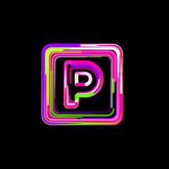 Fototapeta premium Symbol parking from multi-colored circles and stripes. UFO Green, Purple, Pink