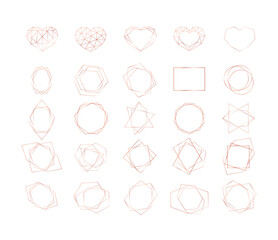 Set of rose gold geometric polygonal shapes. Vector frames for wedding invitation cards or other brochures
