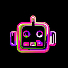 Symbol robot from multi-colored circles and stripes. UFO Green, Purple, Pink