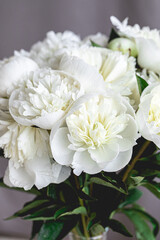 bouquet of white spring flowers peonies