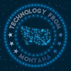 Technology From Montana. Futuristic geometric badge of the us state. Technological concept. Round Montana logo. Vector illustration.