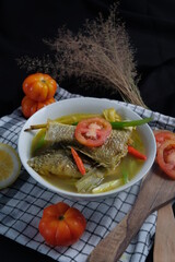 Fresh fish soup with ingredients and spices for cooking