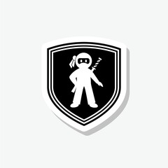 Ninja sticker shield icon on gray background