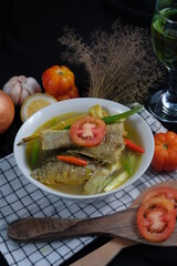 Fresh fish soup with ingredients and spices for cooking