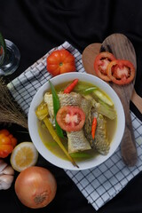 Fresh fish soup with ingredients and spices for cooking