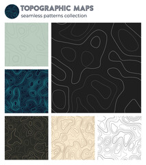 Topographic maps. Amazing isoline patterns, seamless design. Modern tileable background. Vector illustration.