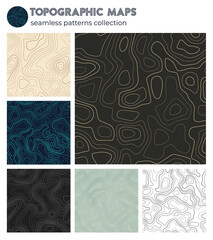 Topographic maps. Authentic isoline patterns, seamless design. Classy tileable background. Vector illustration.