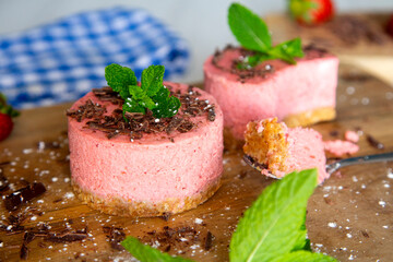 Strawberry yogurt mousse and chocolate dessertv