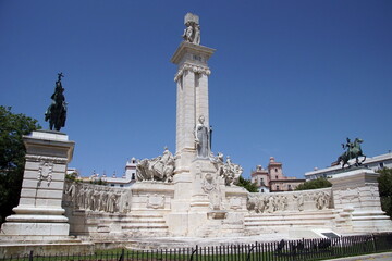 Fototapeta na wymiar Monument to the constitution of 1812, Plaza de Espana, Cadiz, Spain. Cadiz is a city and port in southwestern Spain.The monument is a memorial and symbol of Spanish freedom