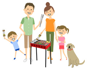 バーベキューをする家族