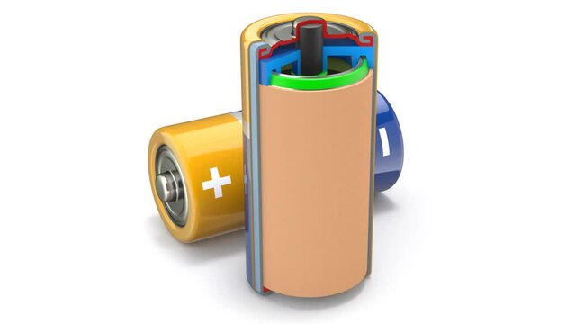 Cross section of of dry cell battery animation - 3D animation seamlessly loopable