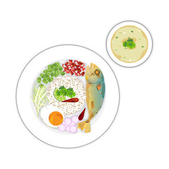 Thai food - rice with fried fish and salt egg.