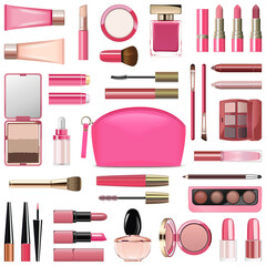 Vector Makeup Cosmetics with Rose Cosmetic Bag