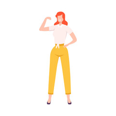 Beautiful Strong Powerful Woman Showing her Muscles, Feminism, Freedom, Protest, Female Power and Rights Concept Flat Style Vector Illustration