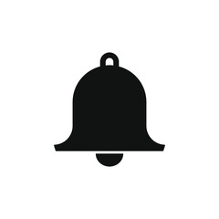 Bell icon vector. Notification and alarm symbol. Flat shape application interface sign button. Christmas decoration logo. Black silhouette isolated on white background.