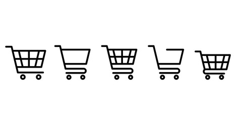 Set of vector shopping cart icons. Editable lines. Perfect for e-commerce and web design.