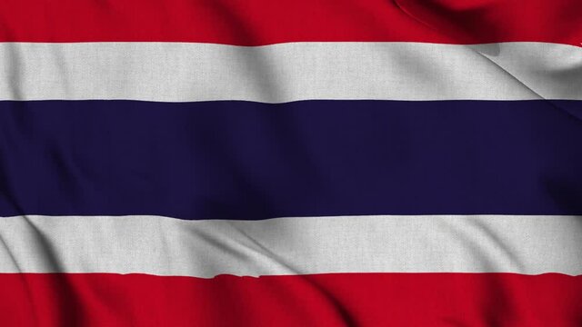 Thailand national flag waving with fabric texture fluttering in wind in a seamless loop in smooth slowmotion animation background