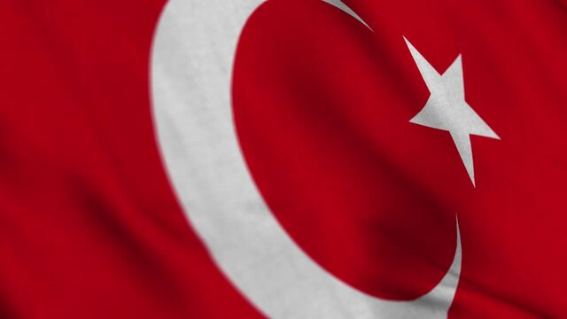 Turkey national flag waving with fabric texture fluttering in wind in a seamless loop in smooth slowmotion animation background