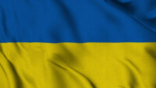Ukraine national flag waving with fabric texture fluttering in wind in a seamless loop in smooth slowmotion animation background