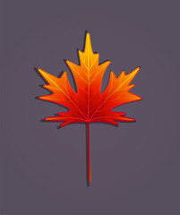 Colorful autumn maple leaf. Red, yellow, orange color. Vector illustration on a dark background.