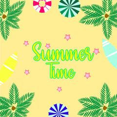 background scenery of summer on the beach with palm trees vector illustration