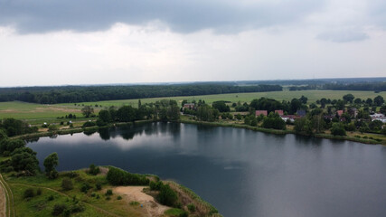Fototapeta na wymiar Drohnenflug über Sollnitzer See Dessau-Roßlau, Sachsen-Anhalt, Deutschland 2020