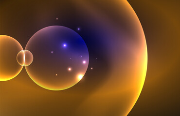 Neon shiny transparent glowing circles with light effects. Techno futuristic vector abstract background For Wallpaper, Banner, Background, Card, Book Illustration, landing page