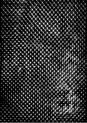 Vector illustration of grunge distressed pattern background. Black and white frottage. Mesh, net, dots.